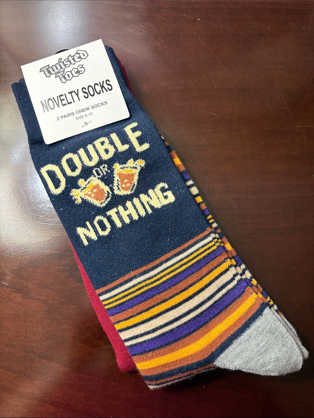 Twisted Navy 'Double or Nothing' Novelty Crew Socks with Multicolor Stripes